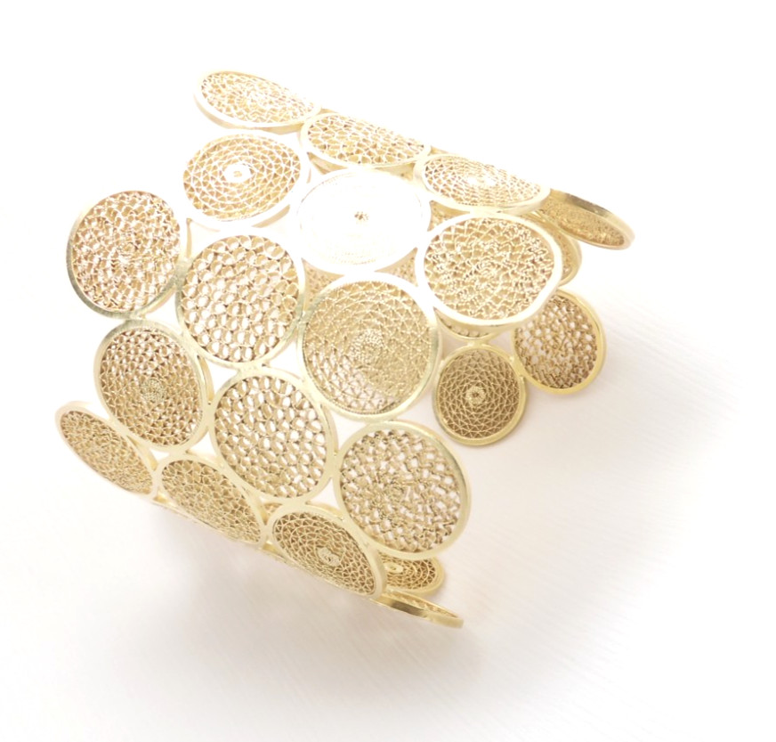 Colombian Handmade 43.70 Grs Filigree Bracelet Silver Gold Plated with 18k Gold