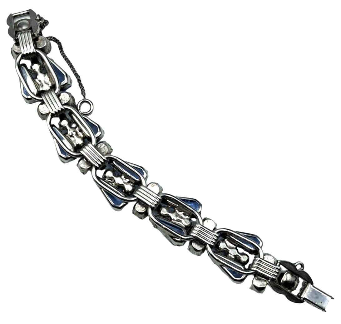 Juliana Pentagon Rhinestone Bracelet Blue Aurora Borealis Vintage Costume Jewelr