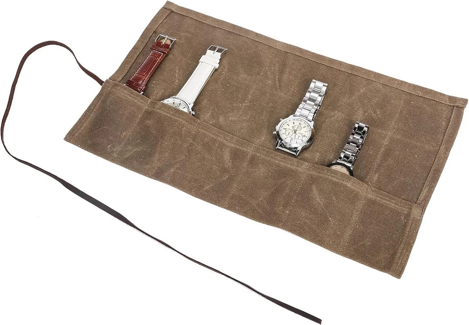 Waxed Canvas Watch Roll Handmade Waterproof Multi-Purpose Travel Case Watch Roll