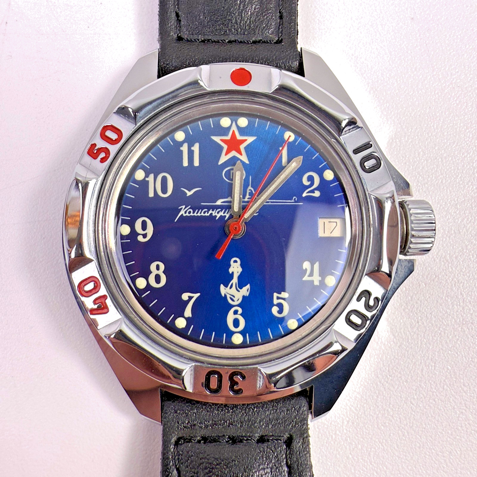 Vostok Komandirskie Russian SUBMARINE Automatic Watch Blue Dial Date Black Strap
