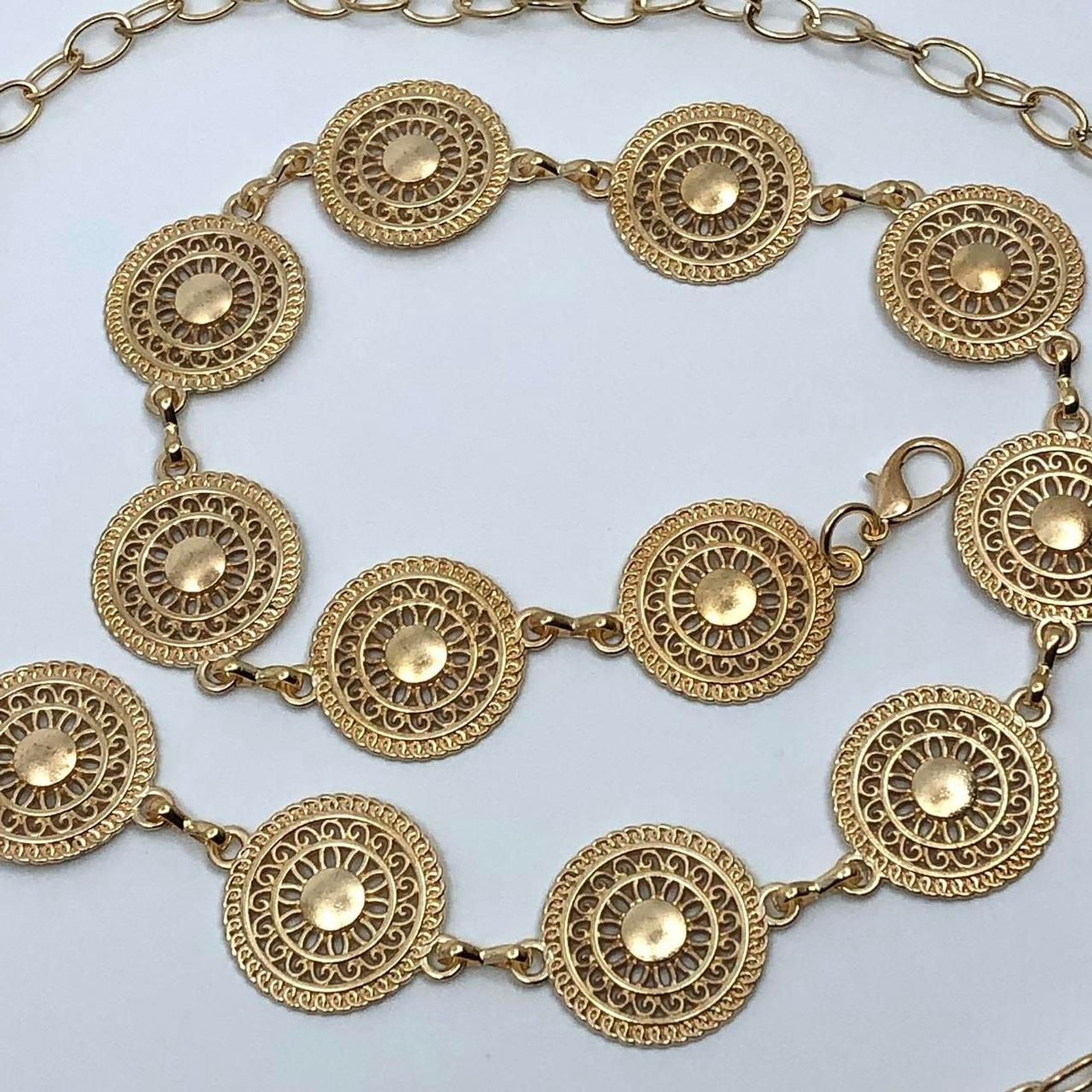 Gold Y2K Round Medallion Indie Body Chain Belt, Fits 24-40 Inches, X7GA1237