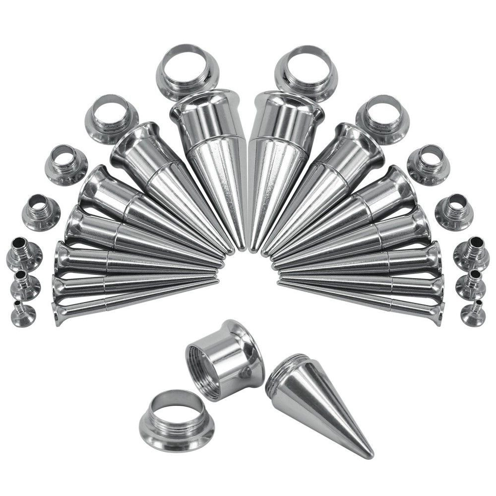 1 Pair 2-20mm Stainless Steel Ear Tapers 3 in 1 Double Flared Ear Plug Tunnels