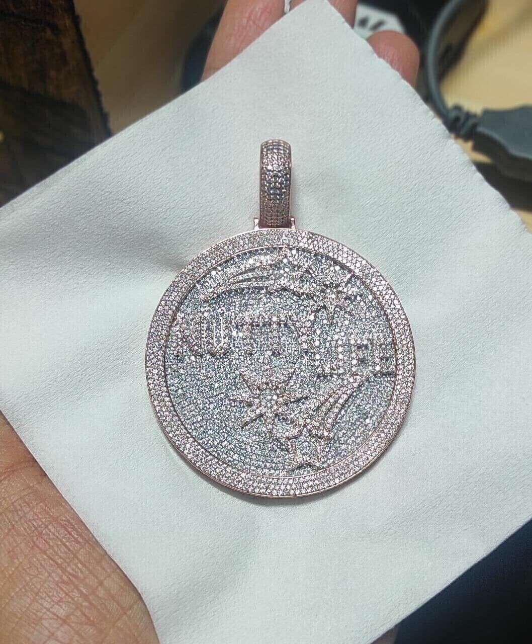 7Ct Lab Created Diamond Round Men’s Customized Name Pendant 14k Rose Gold Plated