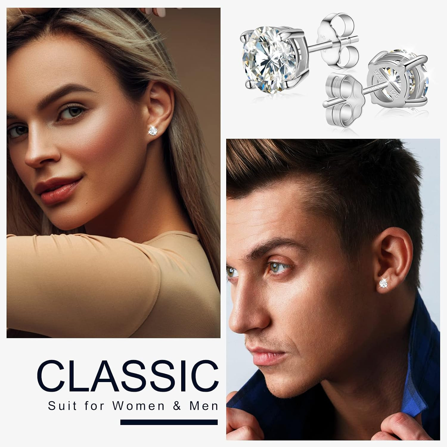 Moissanite Stud Earrings for Women, 0.2CT-8.0CT a Pair 18K White Yellow Gold Ver