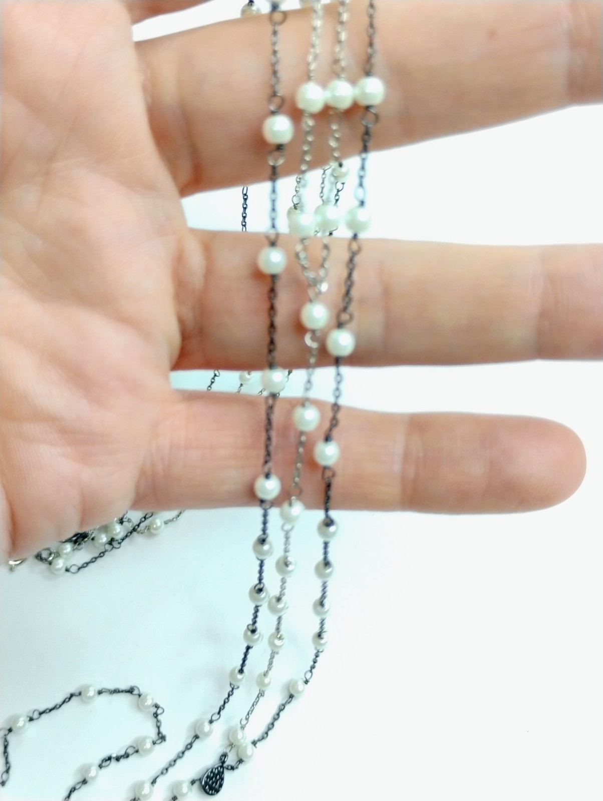 Signed CABI Faux Pearl & Rhinestone Heart Necklace