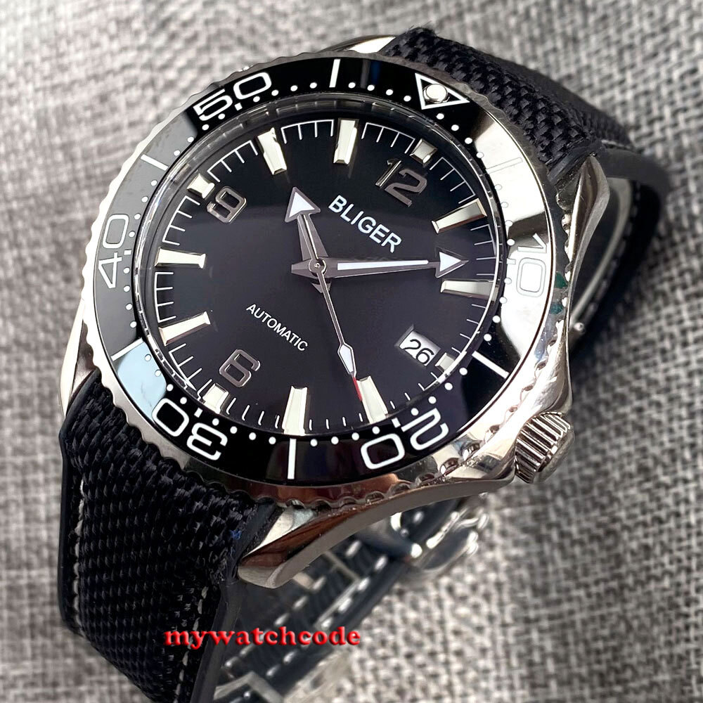 41mm Bliger Black Dial Sapphire Glass 24 Jewels NH35A automatic mens watch