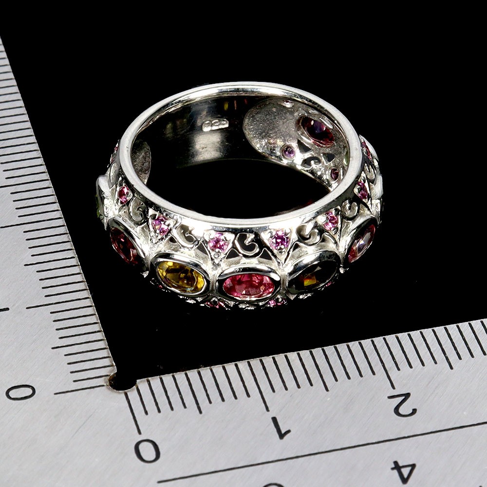 925 Sterling Silver Ring Oval Tourmaline Rhodolite Garnet Natural Gemstone Size