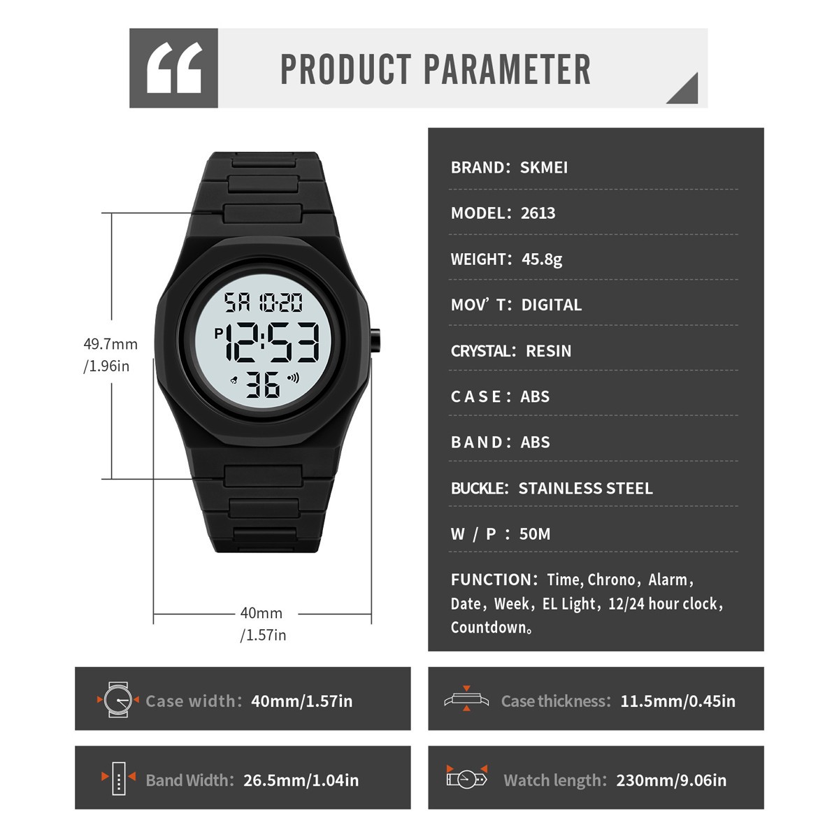 SKMEI Men Digital Watch Countdown Date Sport Wristwatch Boys Military Watches