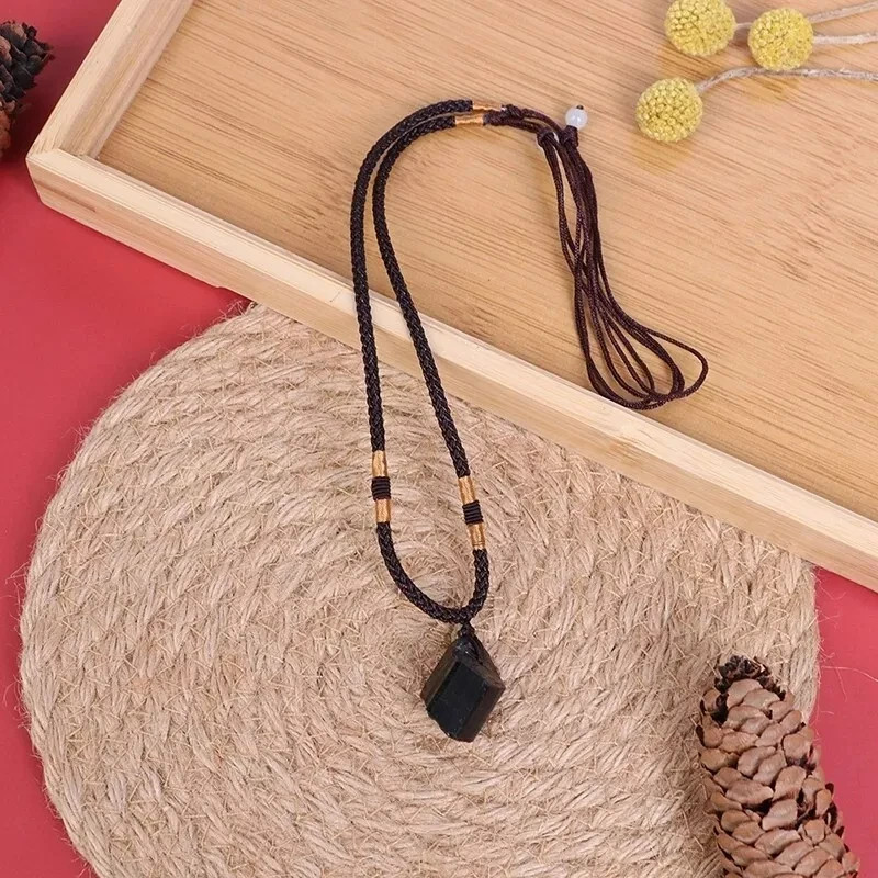 Raw Black Tourmaline Pendant Healing Reiki Rough Crystal Men Women Necklace Gift