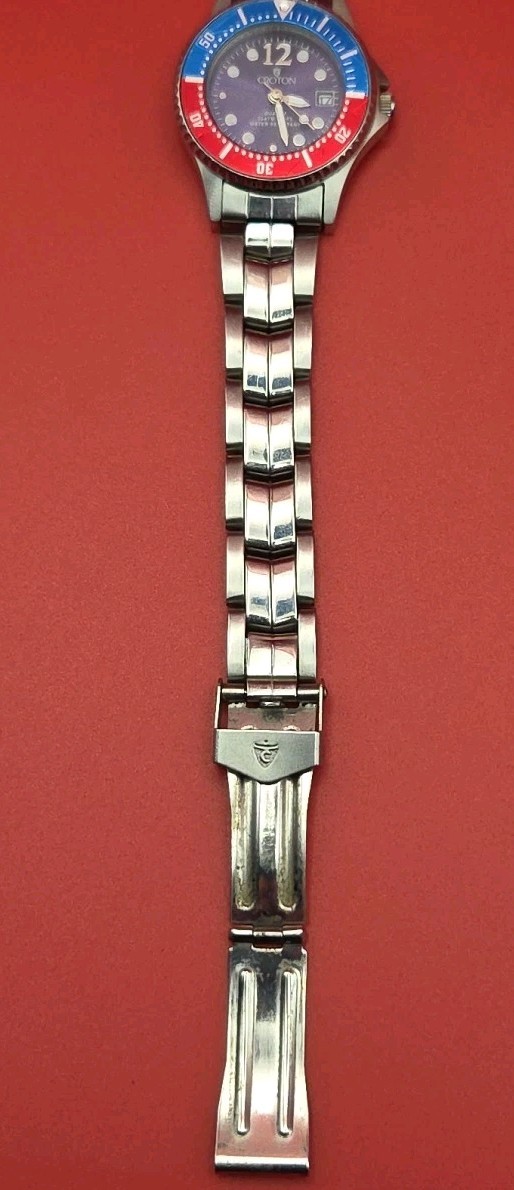 Croton 28mm All Stainless Steel Blue Dial Pepsi Red Blue Bezel Jpan Quartz Watch