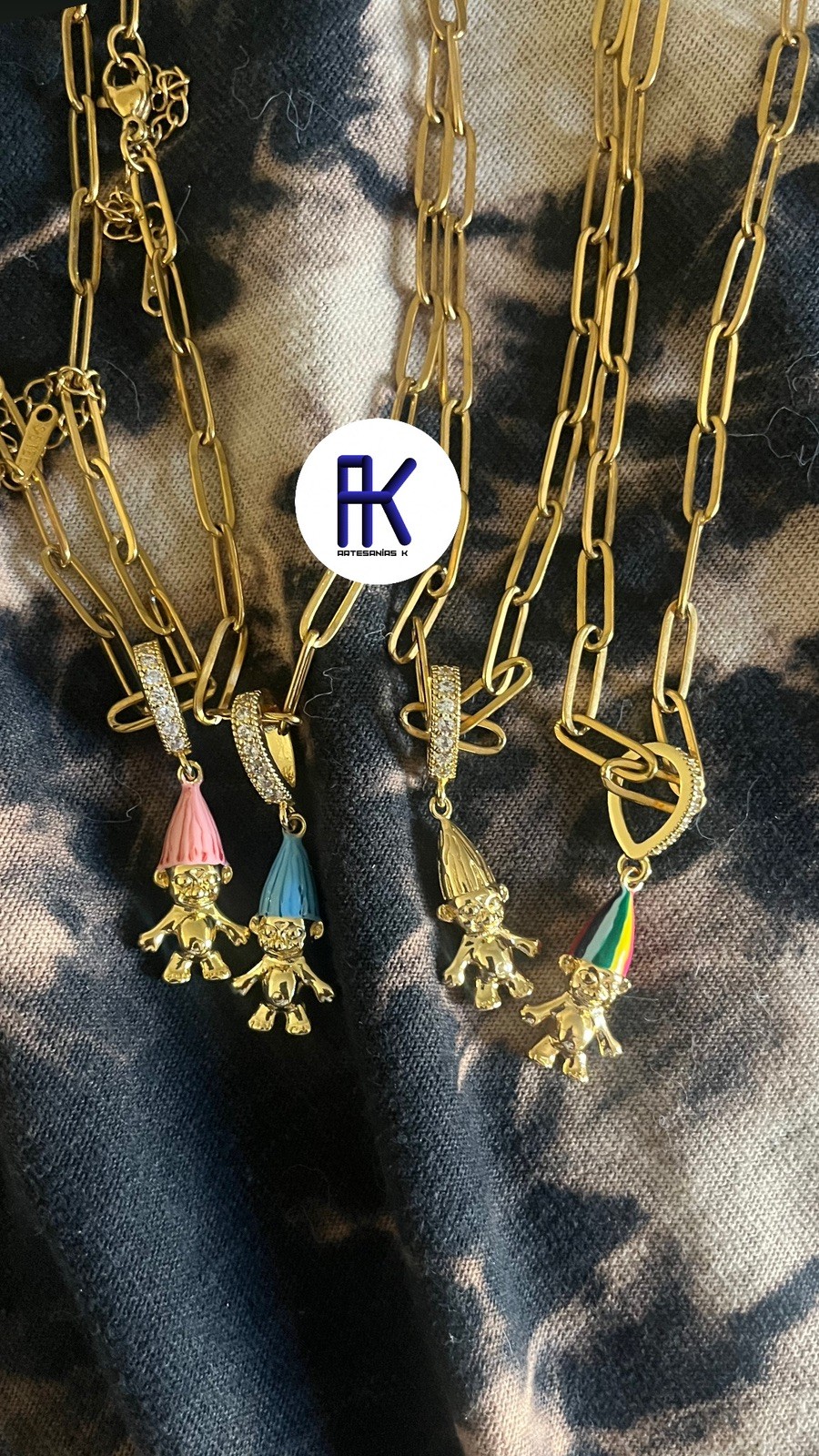 Vintage Troll Pendant Necklace, Gold Plated Zinc Alloy, Retro 90s