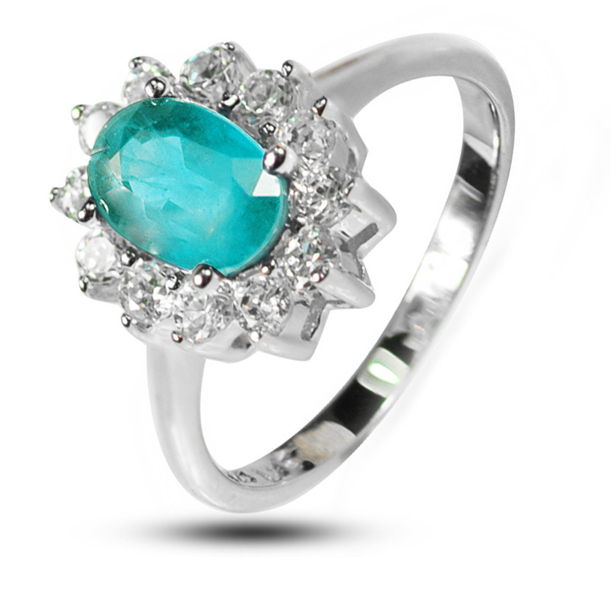 De Buman 1.51ctw Genuine Apatite and Cubic Zirconia 925 Silver Ring