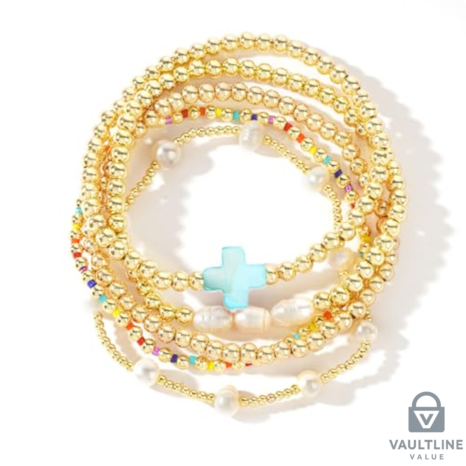 Shinus Boho Blue Beaded Stretch Bracelet 7 Inch Alloy Steel Strand Jewelry