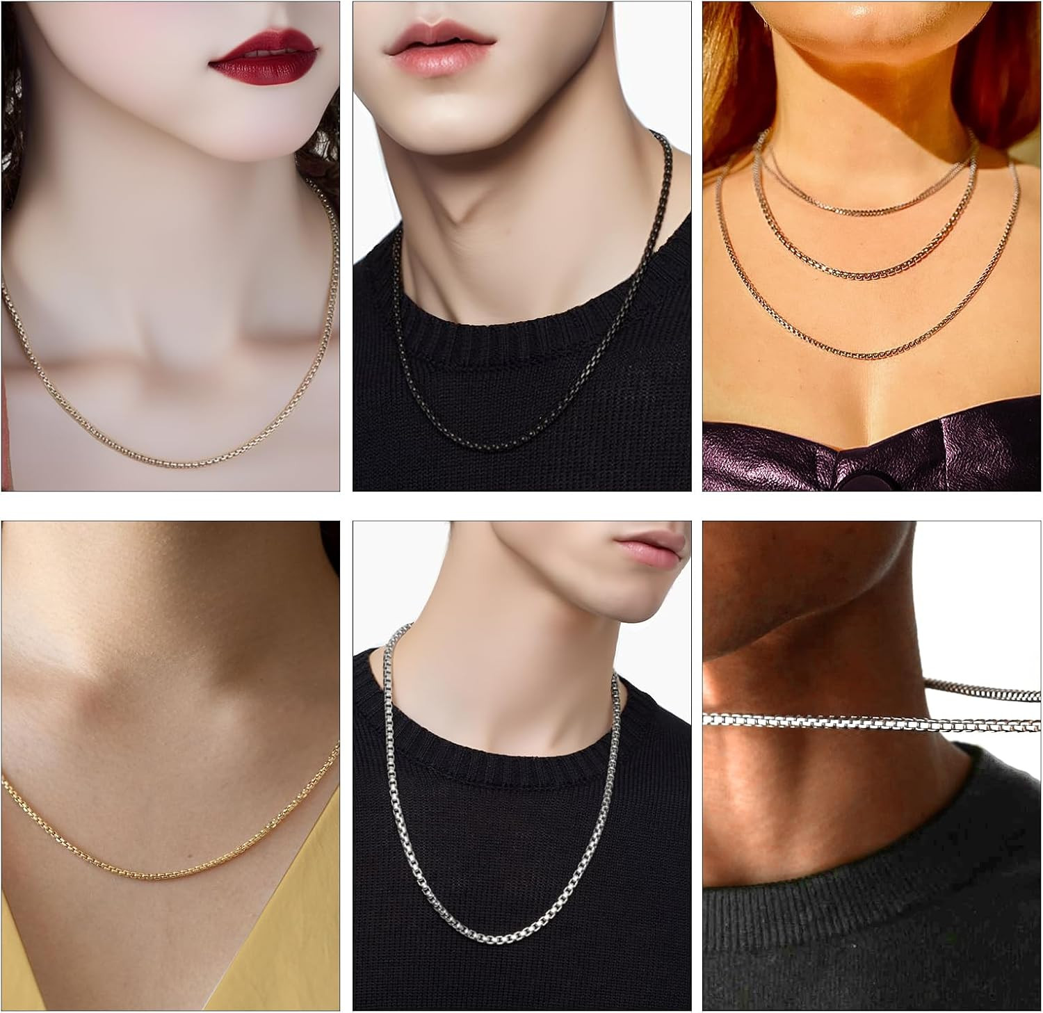 10PCS Stainless Steel Necklace Chains Bulk Square Rolo Chain Necklaces for Men a