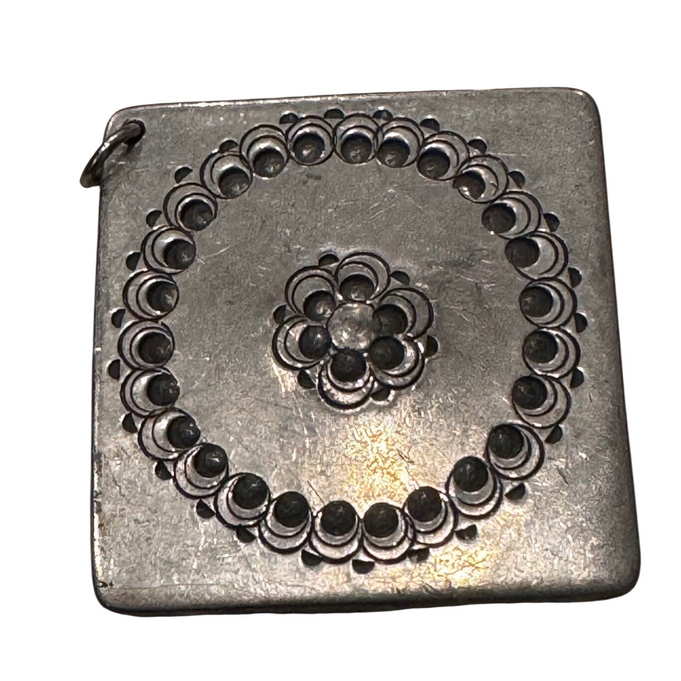 Patrick Carter Artisan Square Floral Stamped Pewter Pendant Necklace Charm