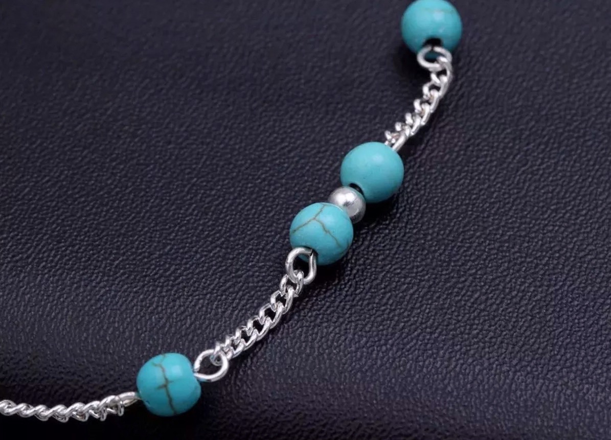 Women’s Fashion Jewelry 925 Silver Plated Turquoise Blue Anklet Bracelet 17-2