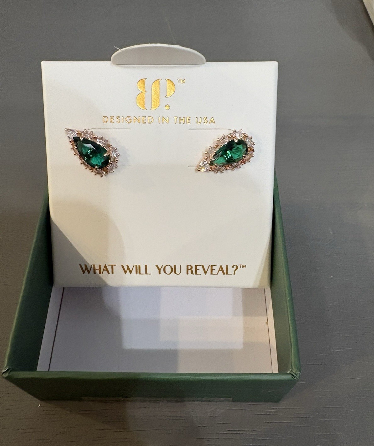 ER52861 The Paloma Studs Main Stone: Lab-Created Emerald Rose Gold Plating