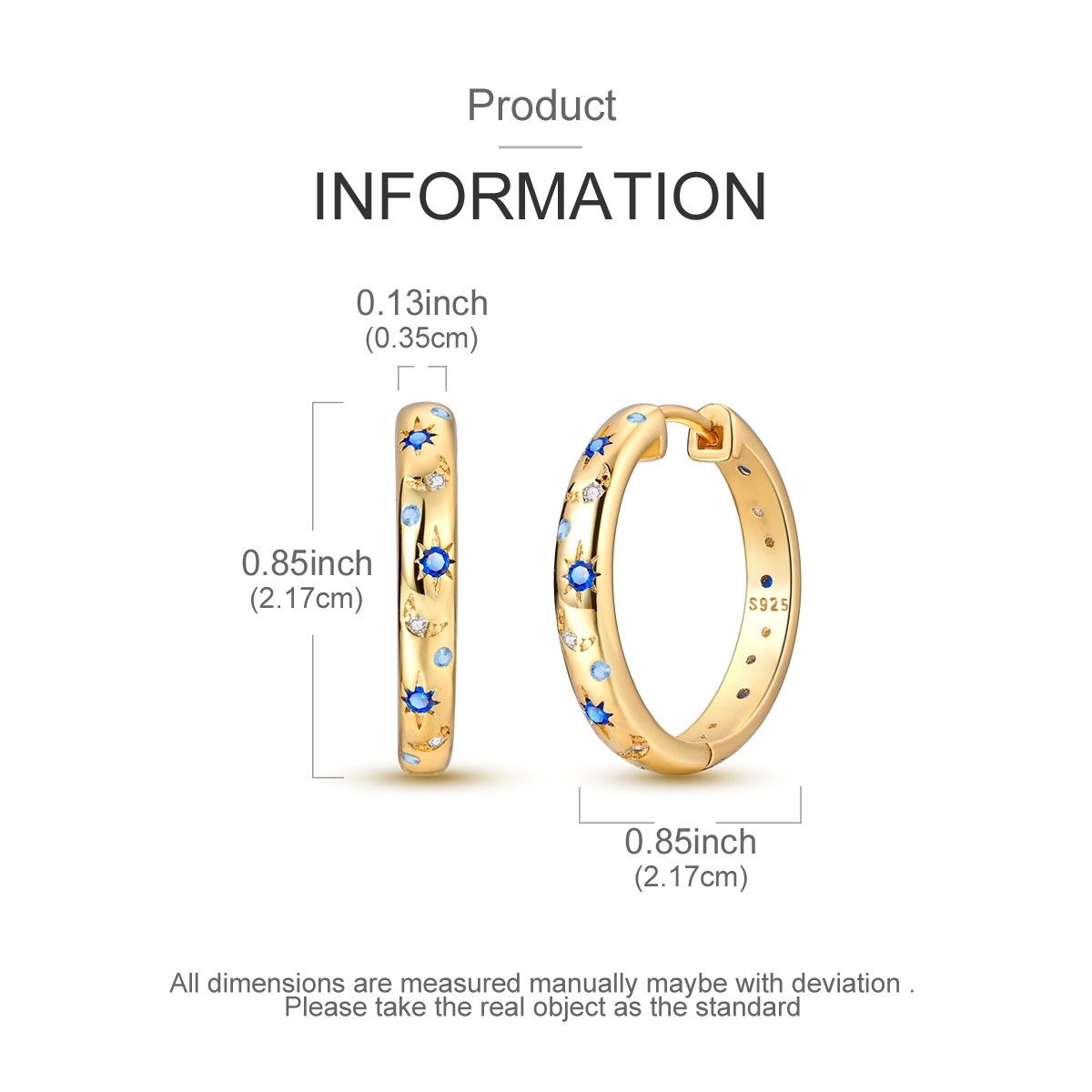 LAZA Original Starry Night 925 Silver Hoop Earrings Women Jewelry