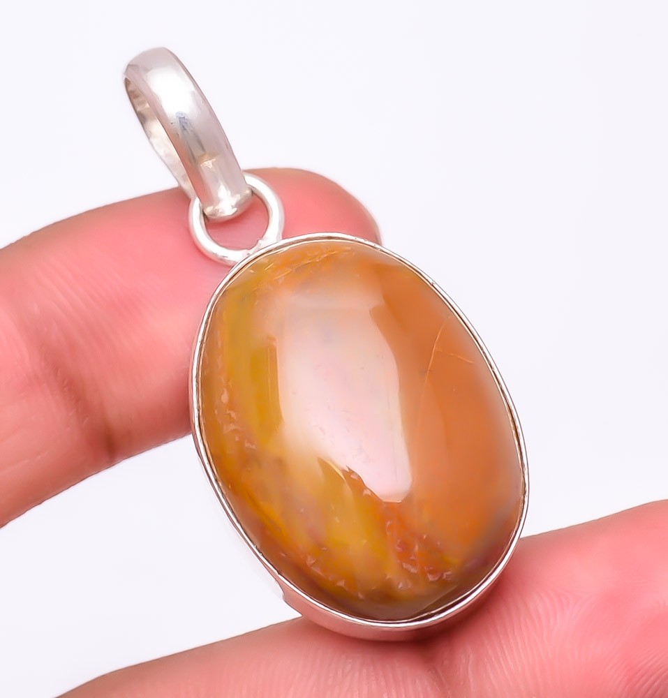 Natural Polychrome Jasper Gemstone 925 Silver Plated Jewelry Pendant 1.6″ T294