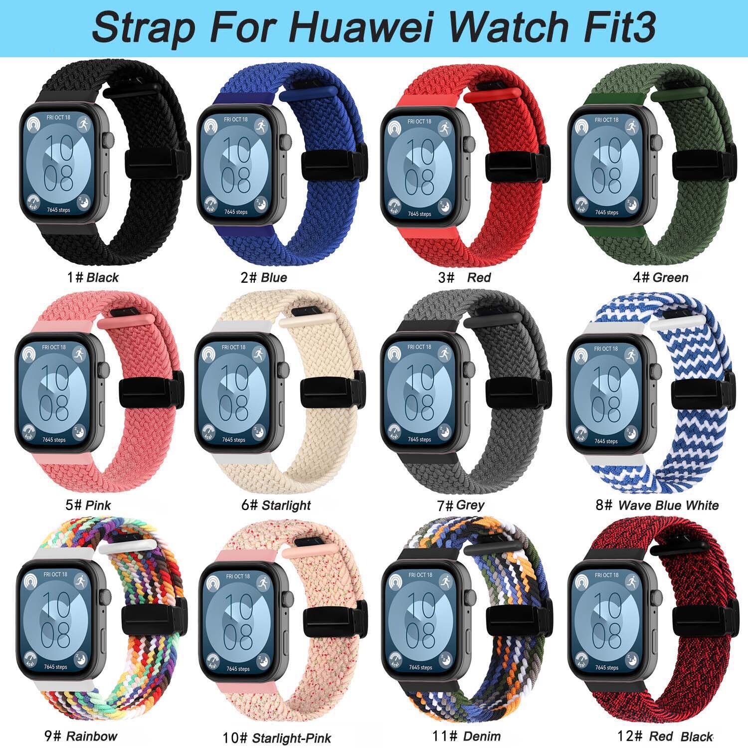 Weave Nylon Strap for Huawei Watch Fit 3 Wristband Magnetic Fold Buckle Bracelet