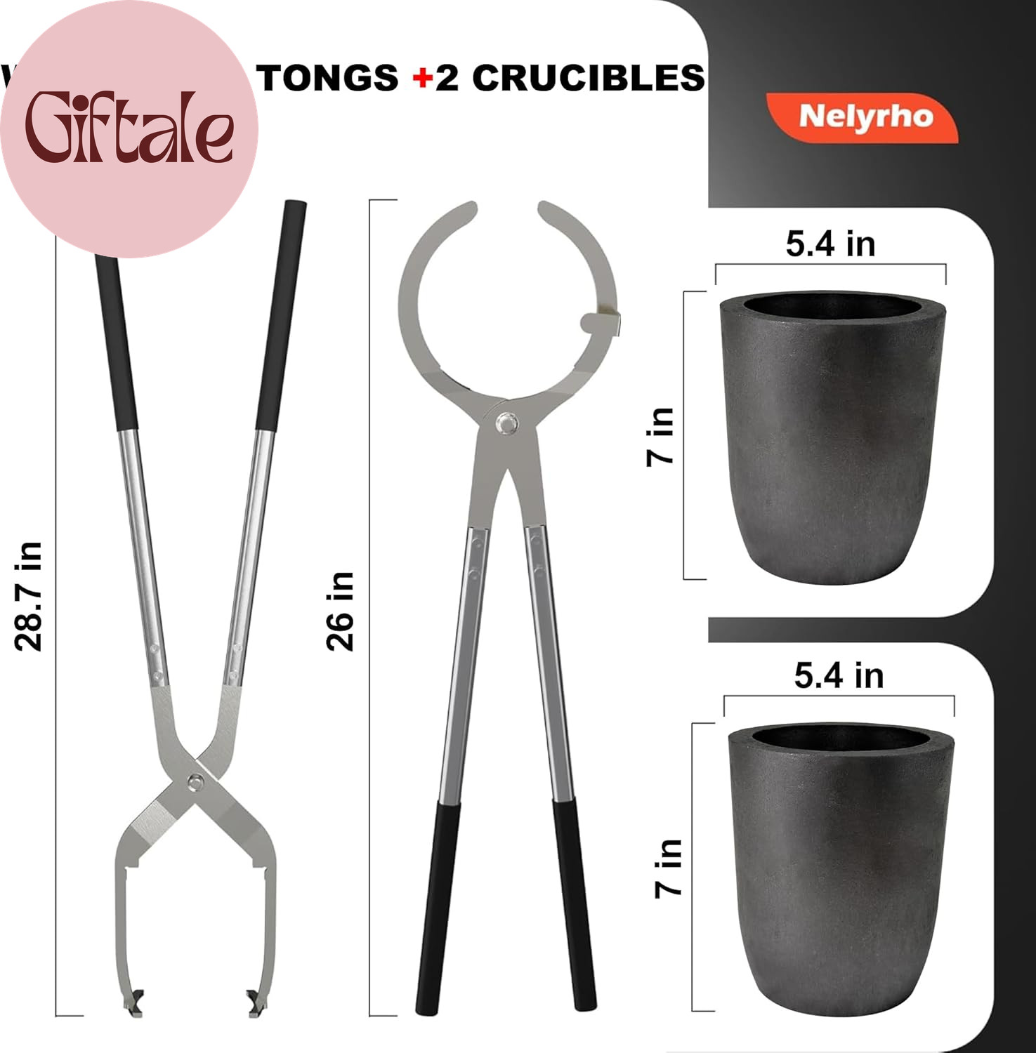 #10 (26Lbs-12Kg) Crucible Tongs Set with Lifting Tongs, Pouring Tongs and 2 Grap