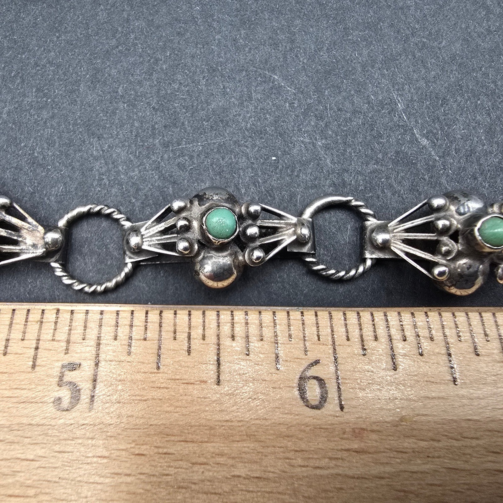 Vintage Mexican Sterling Silver 925 Turquoise Link Bracelet Mexico 7.25in