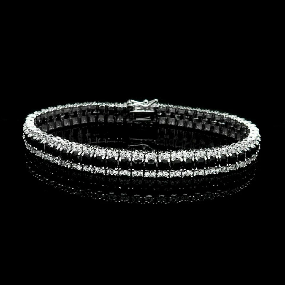 15TCW Princess Cut Lab Created Black Diamond Tennis Bracelet 925 Sterling Silver