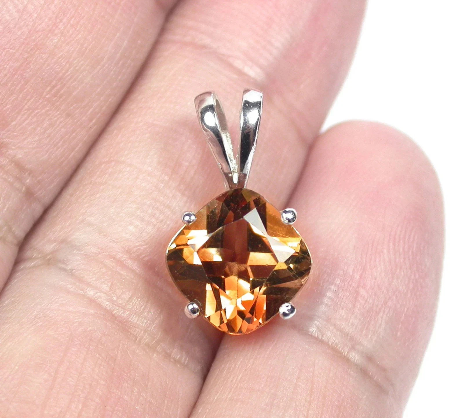 12 x 12 mm Natural imperial topaz pendant sterling silver Cushion Cut Gemstone