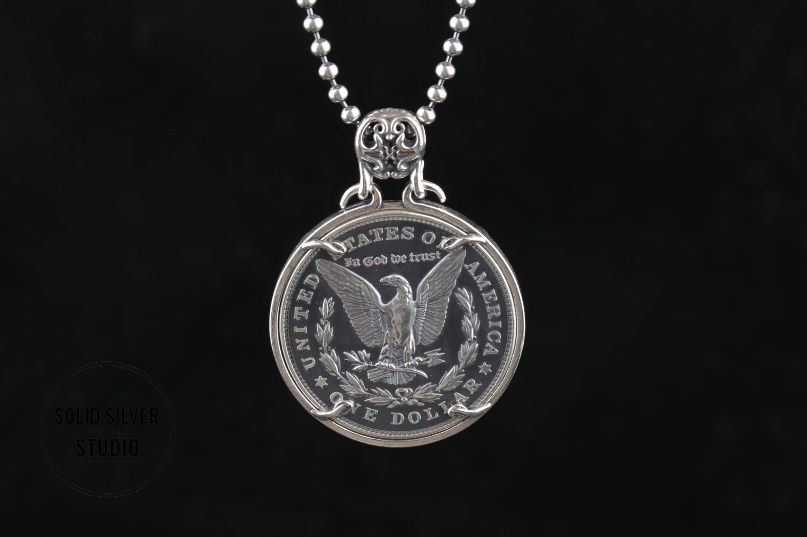 Solid S925 Sterling Silver Mechanical Hobo Coin Pendant Sword Holy Grail 40g