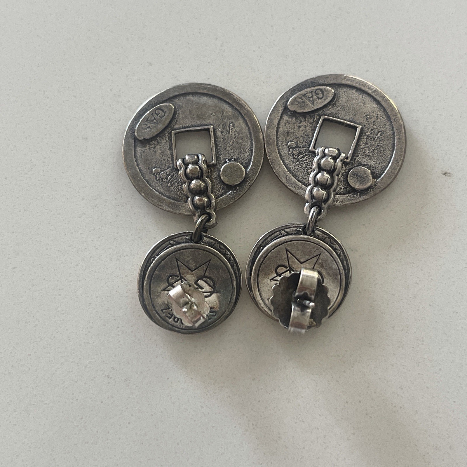 GAS Bijoux Beige Enamel Open circle Dangle Earrings sequins studs Peirced
