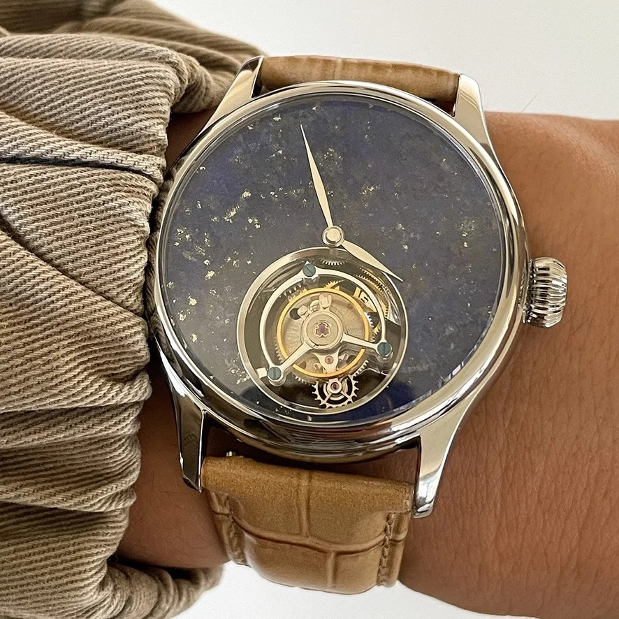 Merkur Tourbillon Watch Natural Stone Dial Sapphire Mechanical Wristwatch Men