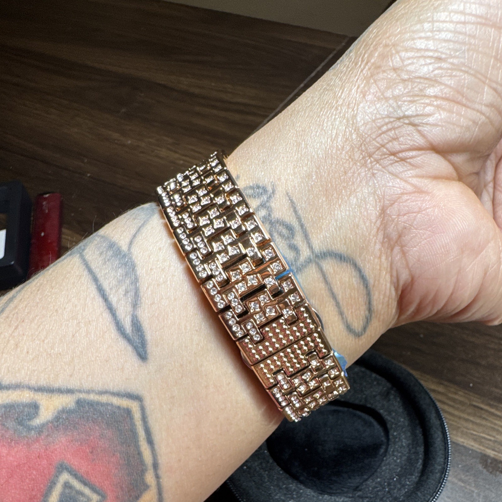 Ice Ghost Daytona Quartz Gold Tone Octagon Diamond Bezel Bracelet Date