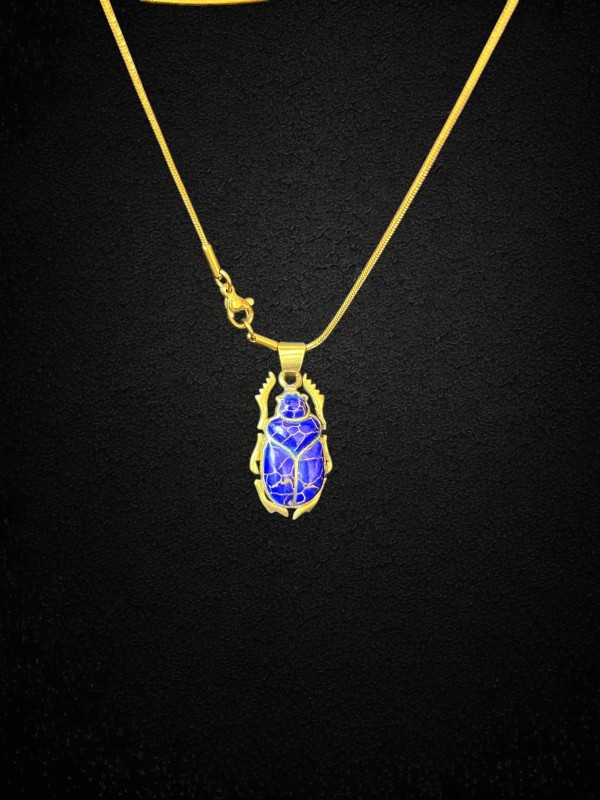 Blue Scarab Pendant Necklace Ancient Egyptian Amulet Lapis Blue Beetle Charm
