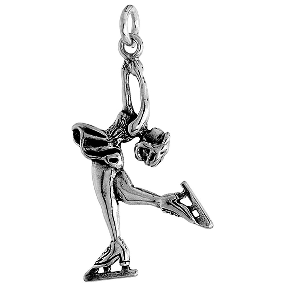 925 Sterling Silver Flawless Figure Skater Pendant 1 1/4 (31mm) Inch Tall