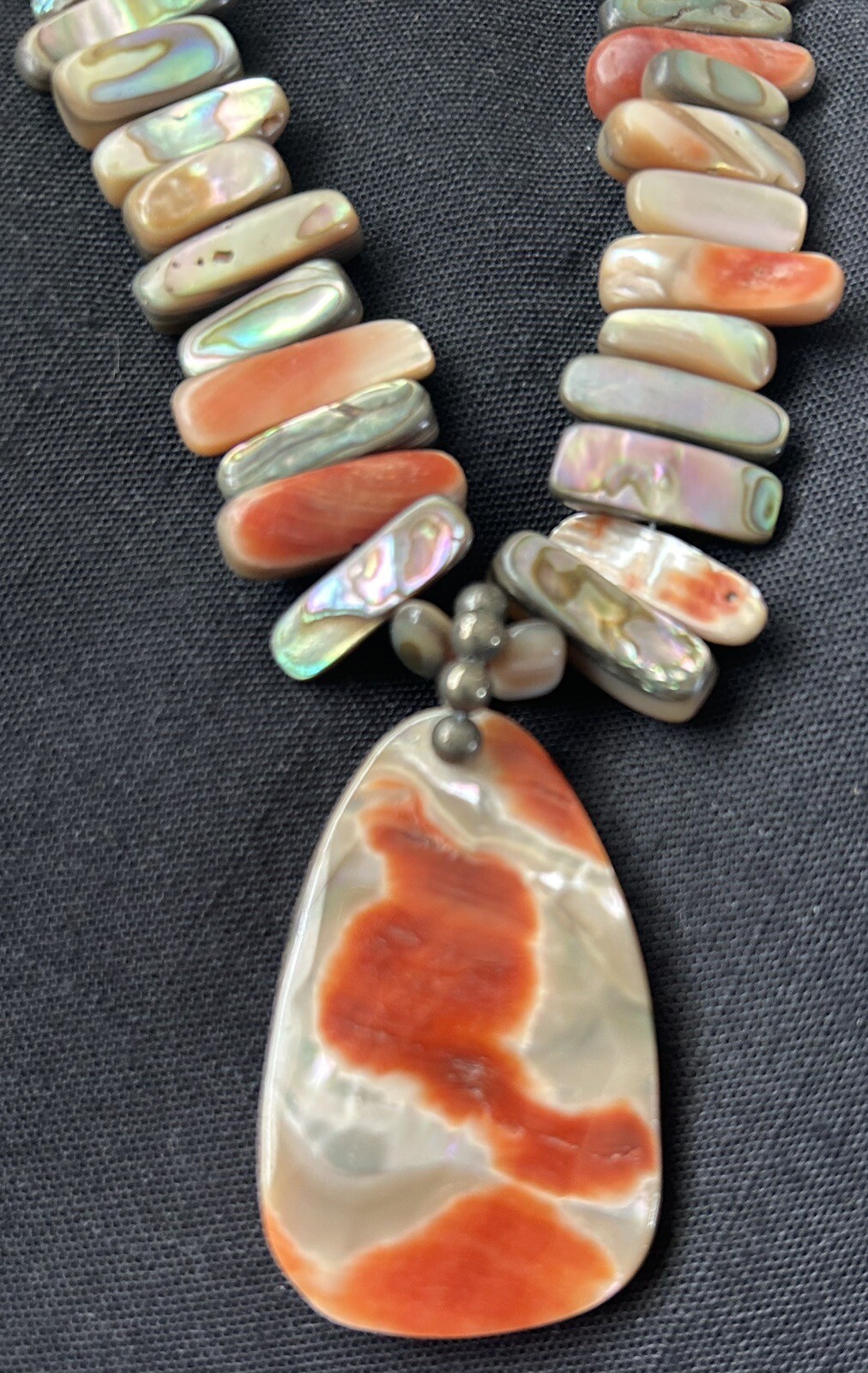 Silpada California Red Abalone Shell Sterling Reversible Pendant Necklace N1046