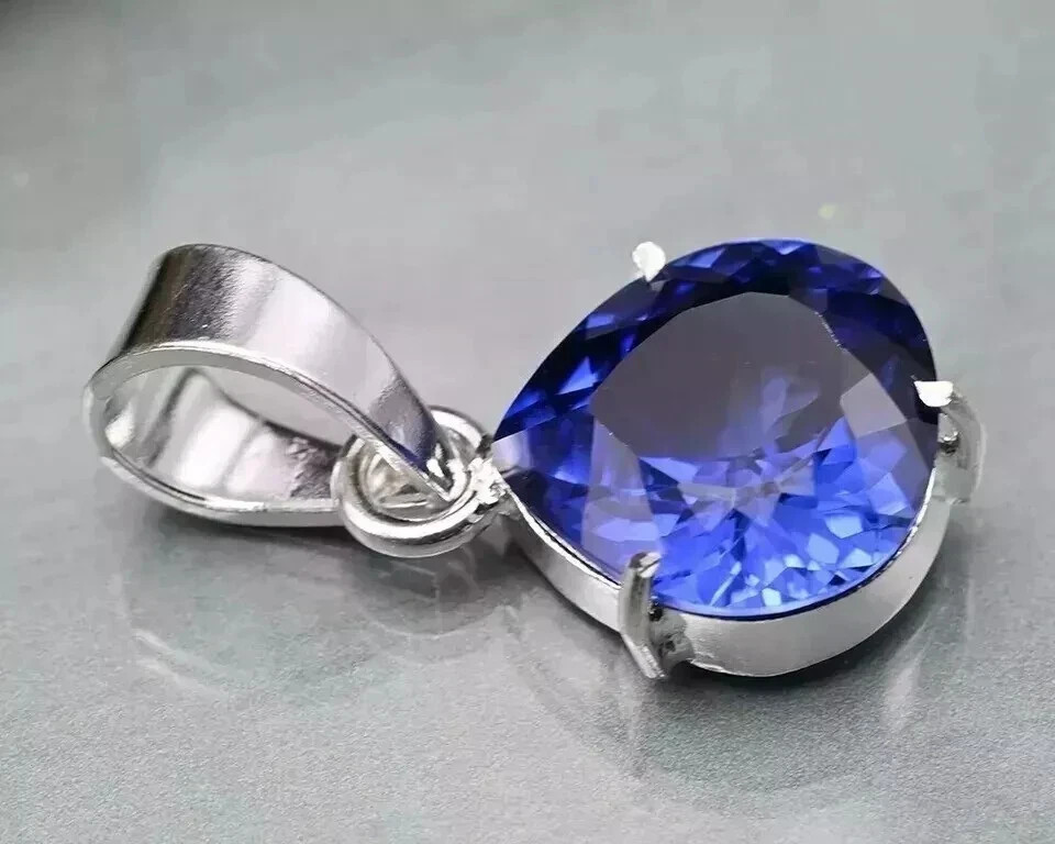 45 Ct Natural Blue Sapphire Certified Pear Cut 925 Solid Silver Pendant Gemstone
