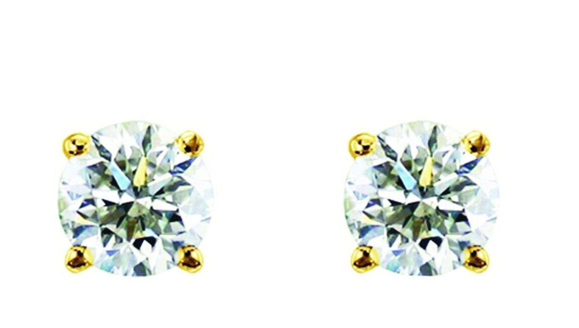 0.05ct Natural Round J-K Diamond Solitaire Stud Earrings in 14k Yellow Gold