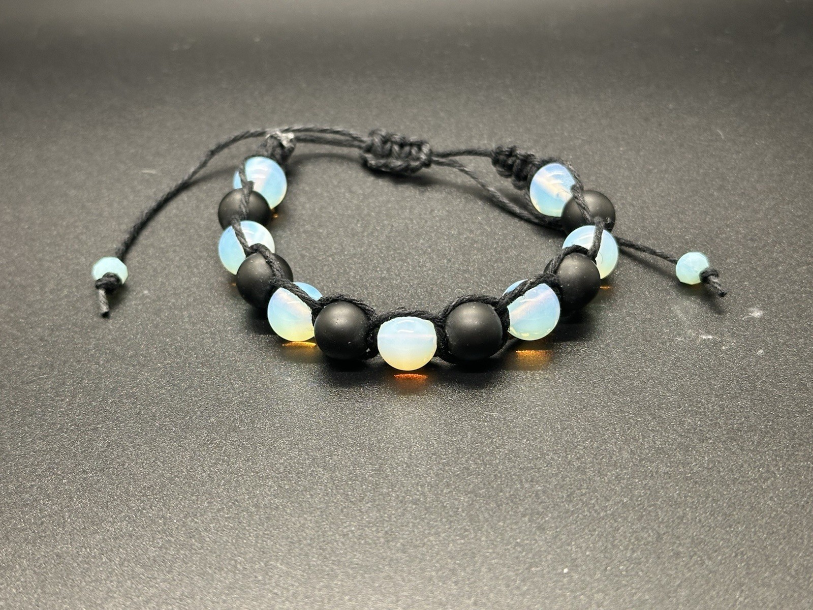 Opelite Mushroom Choker Necklace Matte Onyx W/ Bracelet Black Hemp Adjustable