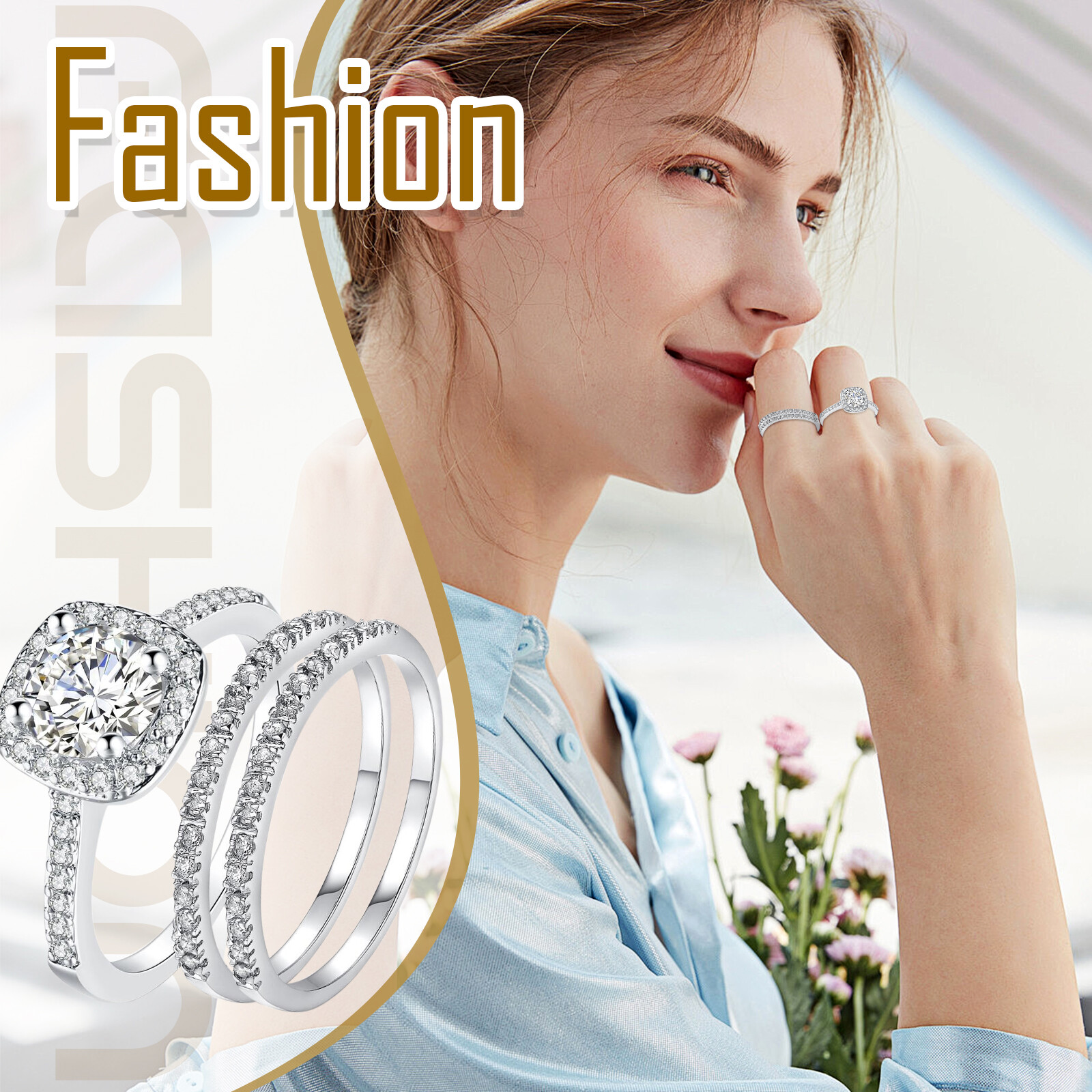 His Hers Simple Vintage CZ Eternity Ring Band Set Couple Matching Promise Rings