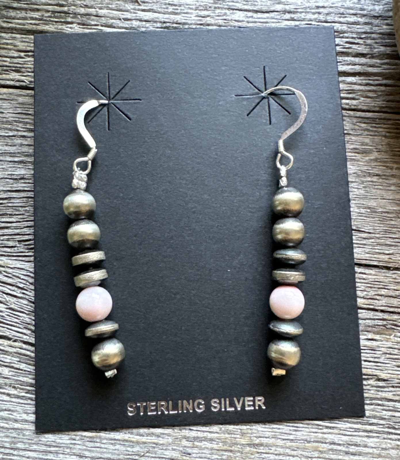 Southwestern 925 Sterling Silver Pink Conch 6mm Pearls Bead Earrings 2 Inch