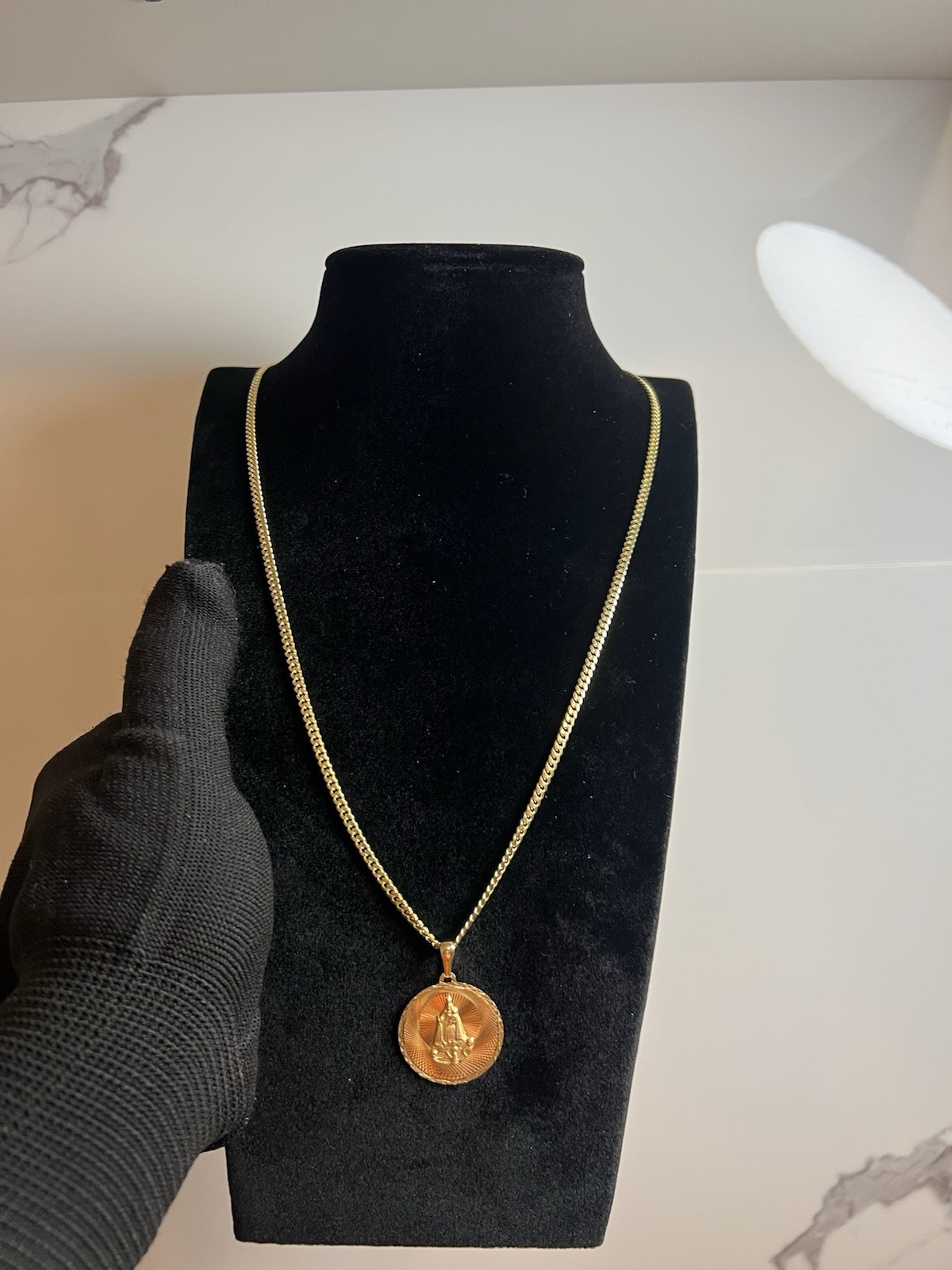10K Yellow Gold Solid Cuban Chain 24” 1.8mm 13g Our Lady of Charity Pendant