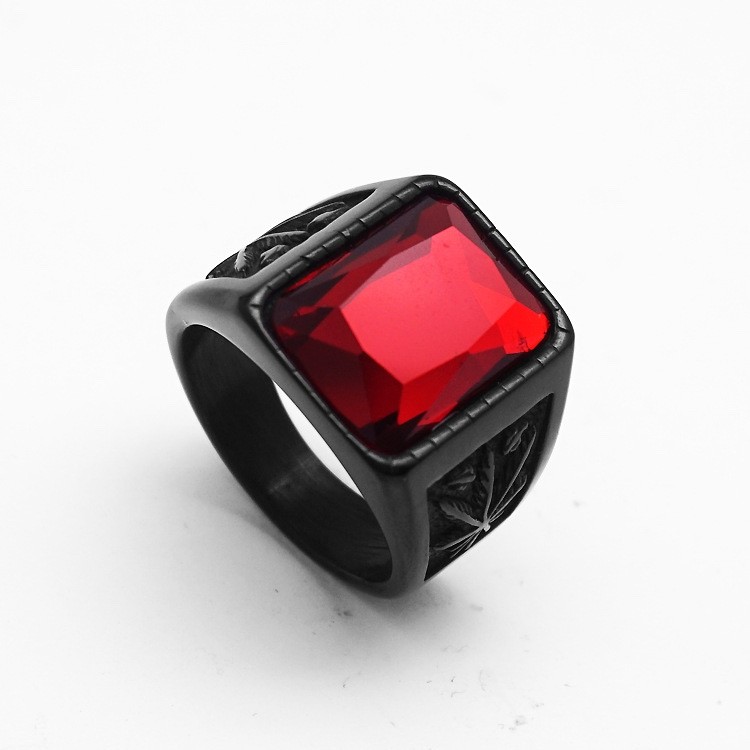 MENDEL Mens Black Red Large Onyx CZ Stone Ring For Men Stainless Steel Size 7-15