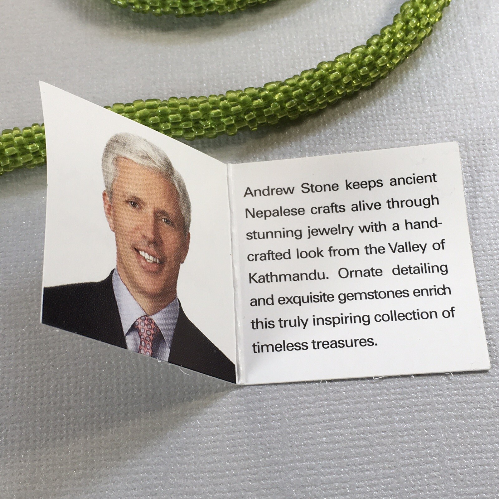 Himalayan Gems Andrew Stone Lime Green Glass Seed Bead Rope 20″ Necklace Nepal