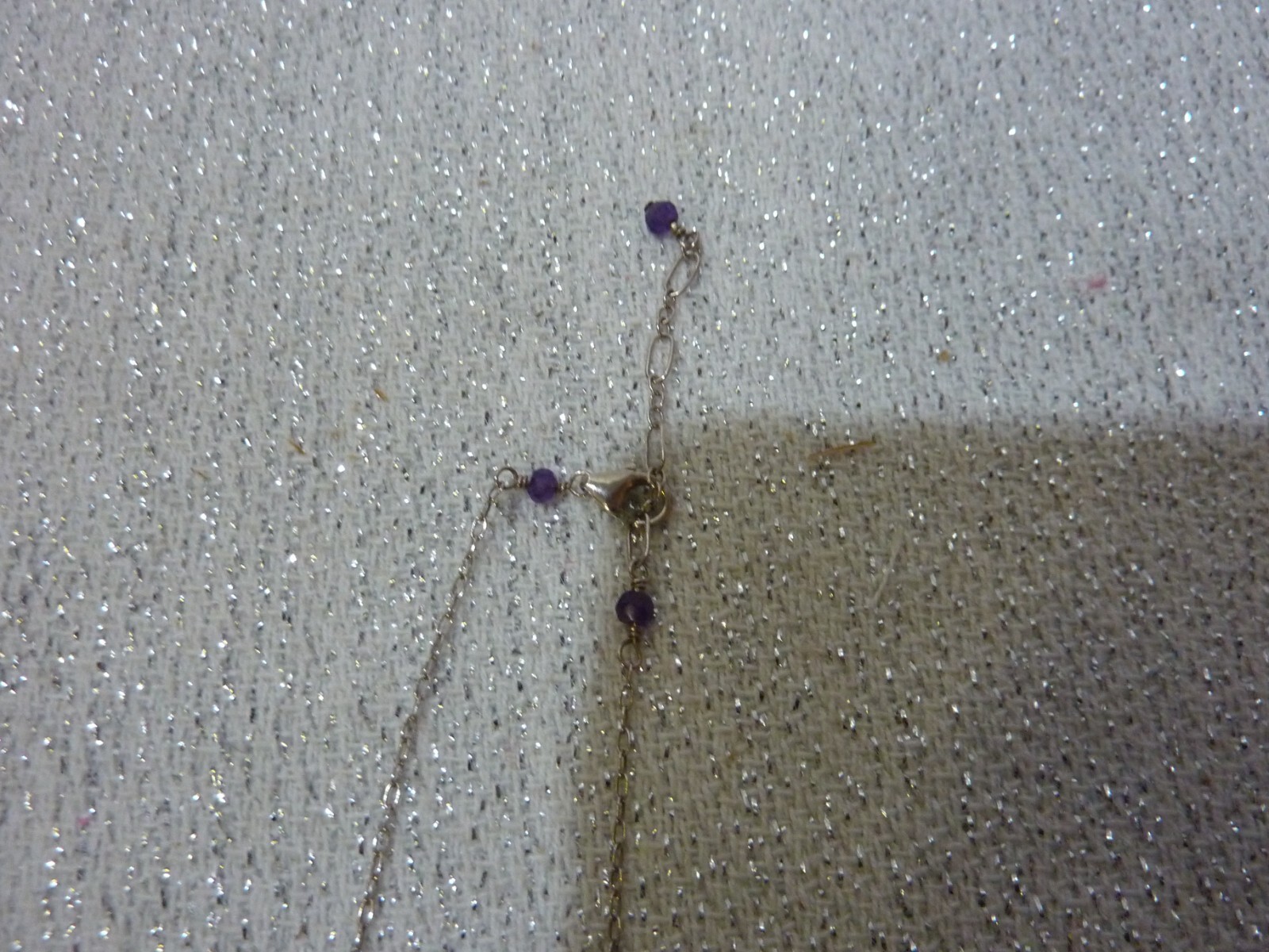 Gorgeous Amethyst Chips Hammered Sterling 925 Double Circle 925 Necklace 16-18″