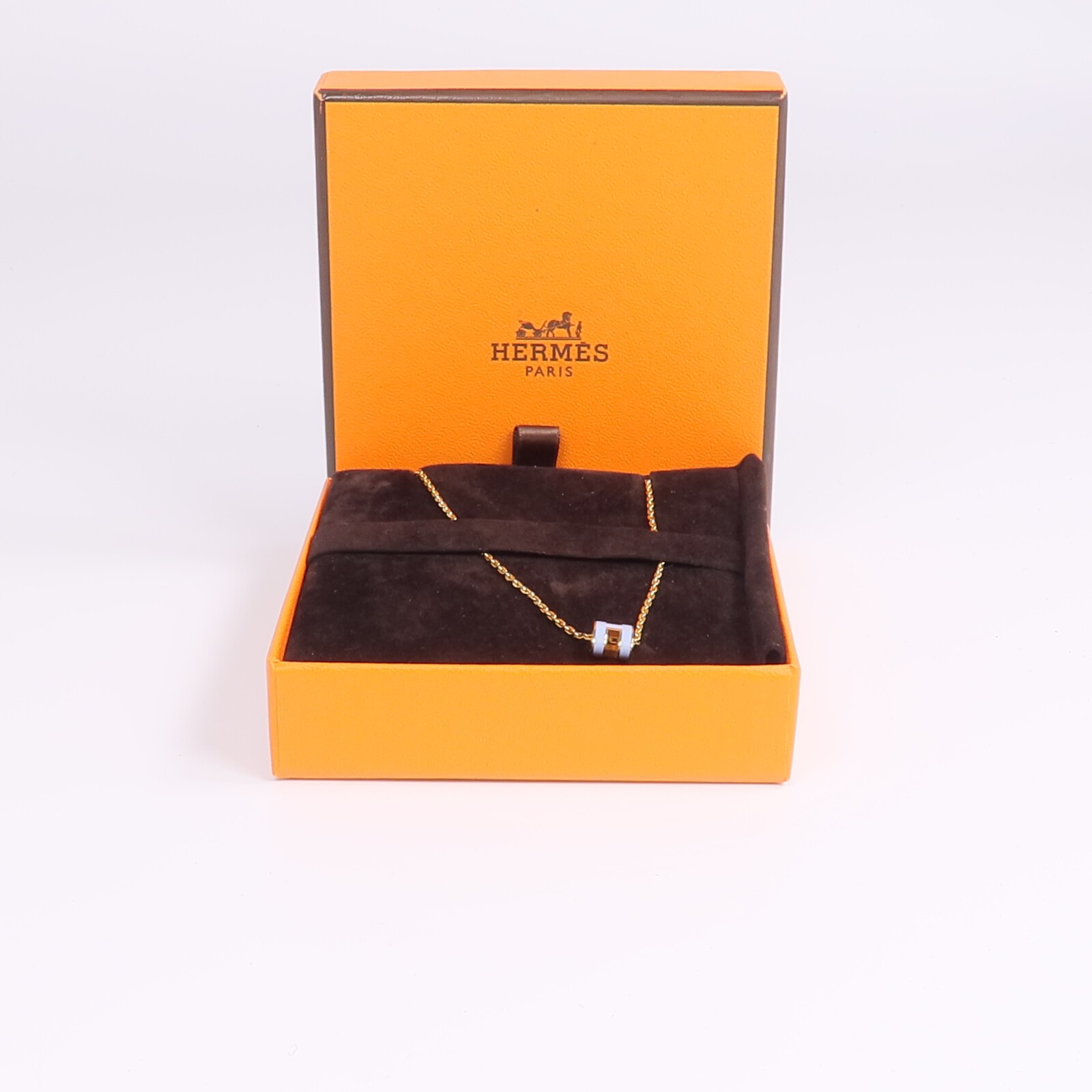 HERMES Mini Pop H Necklace Metal Blue/Gold