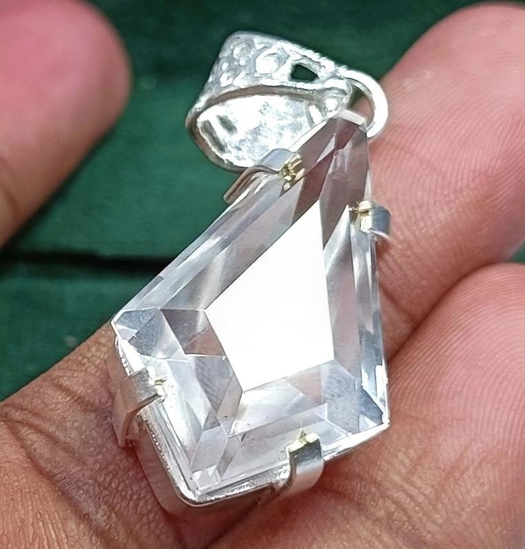 77.95 Ct Natural Brazilian Fancy Cut White Zircon Pendant 925 Silver Gemstone
