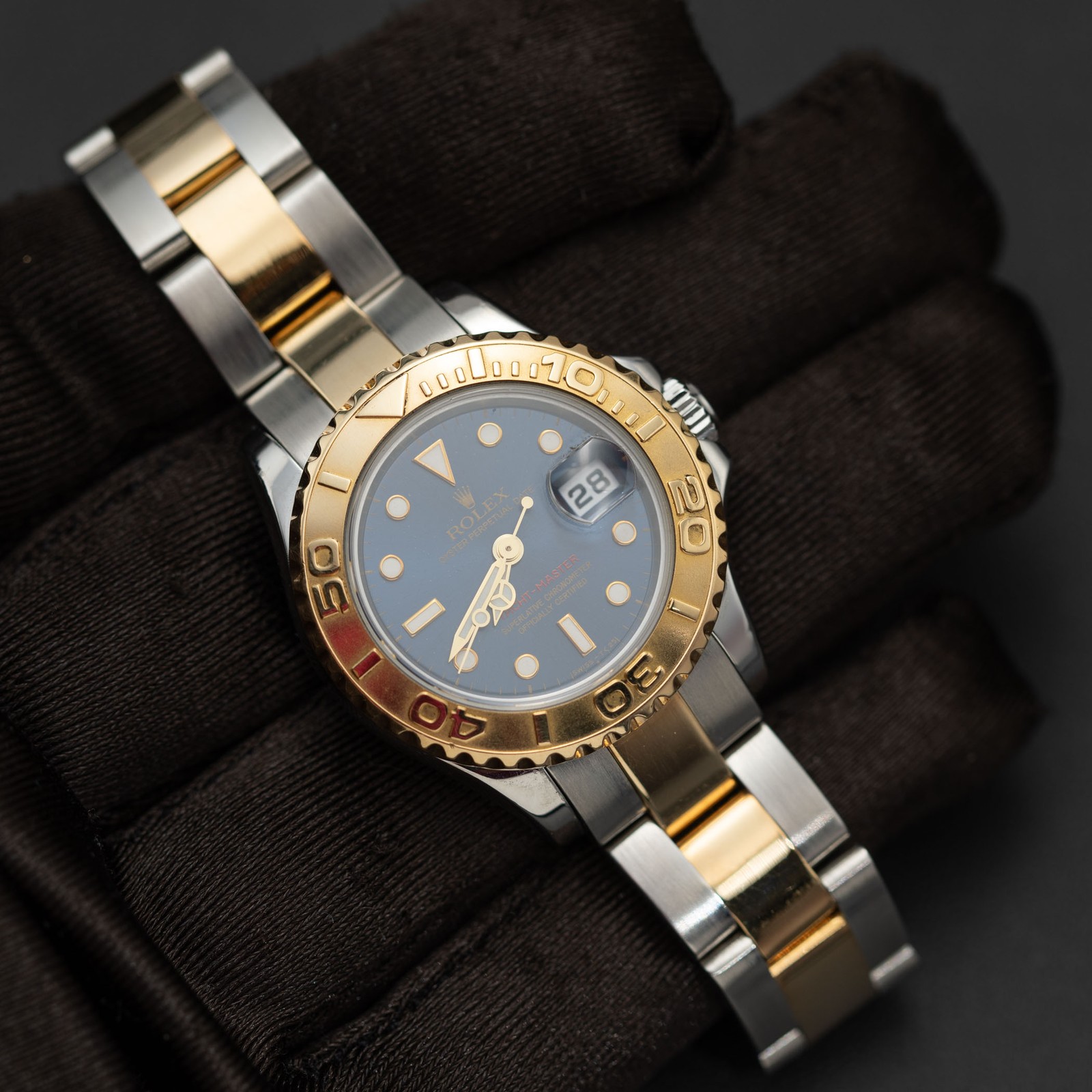 Rolex Yacht-Master 169623 18K Gold Timing Bezel Oyster Watch Blue Dial