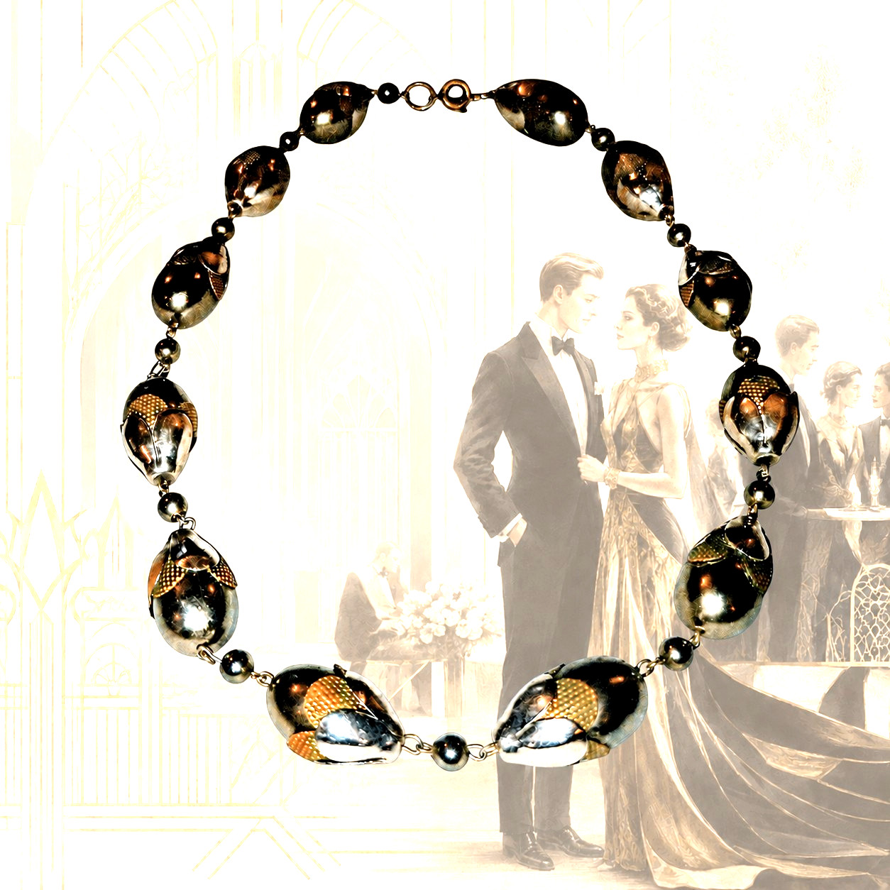 Vintage Art Deco NECKLACE Machine Age Botanical German Modernist J.Bengel School