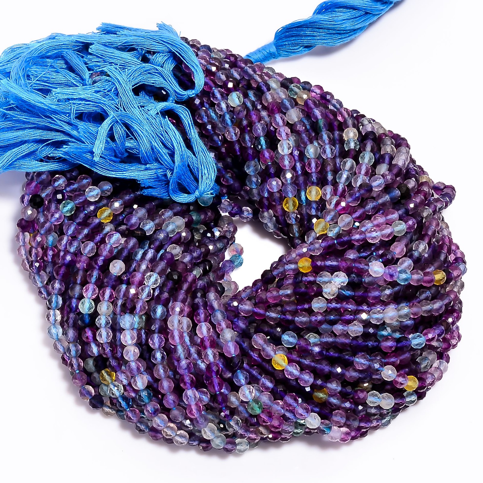Natural Blue Fluorite Gemstone Round Faceted Beads 4X4 mm Strand 12.5″ UGB-671