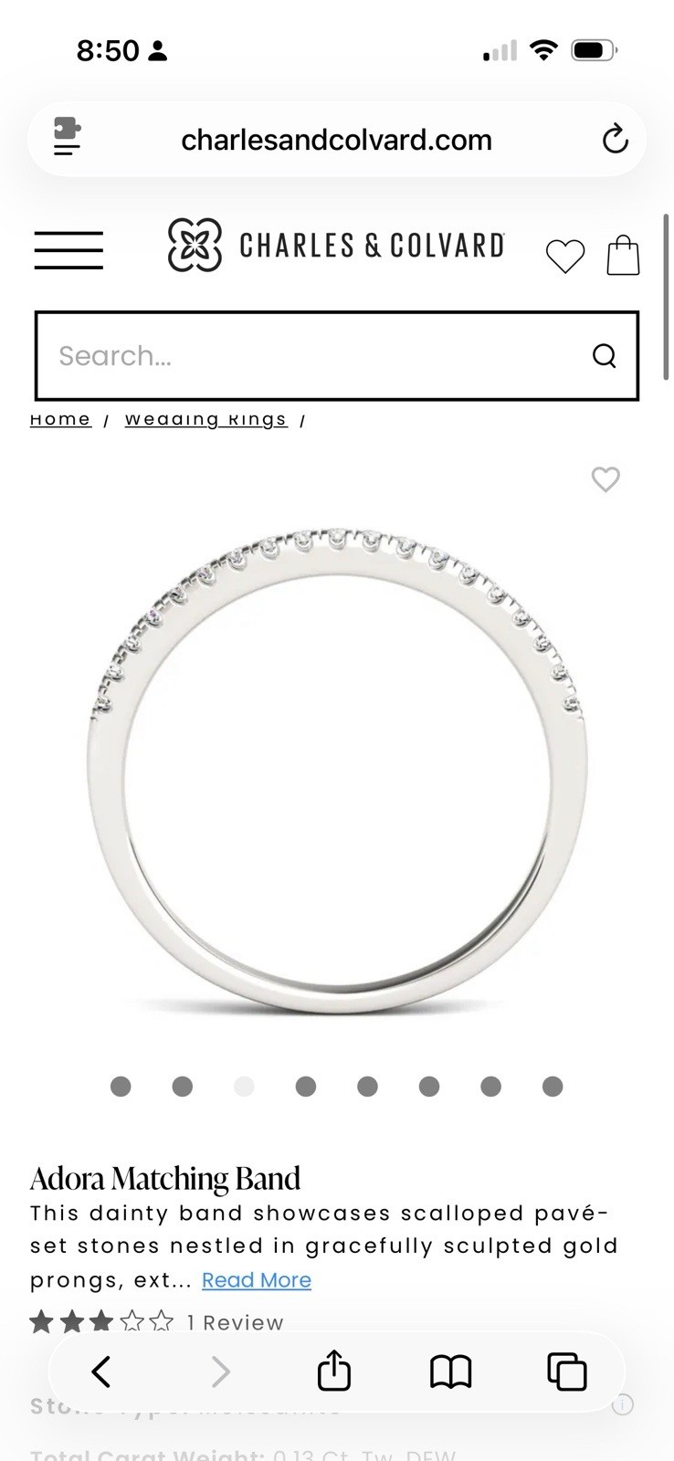 Charles & Colvard C&C 14K White Gold Moissanite Wedding Band Ring Size 5 1.8g